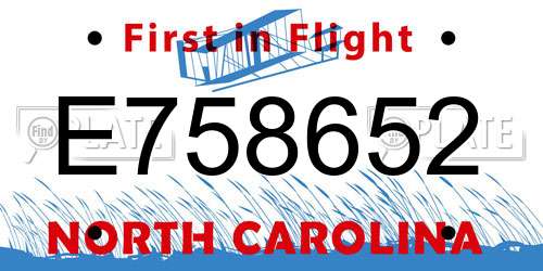 E758652 North Carolina License Plate