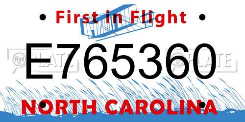 E765360 North Carolina License Plate