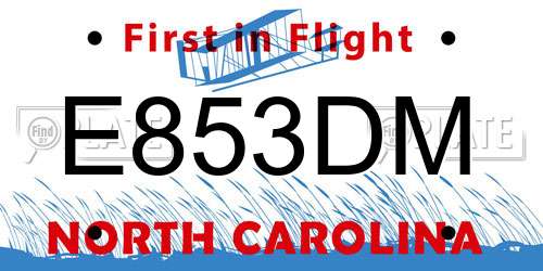 E853DM North Carolina License Plate