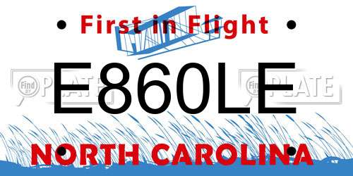 E860LE North Carolina License Plate