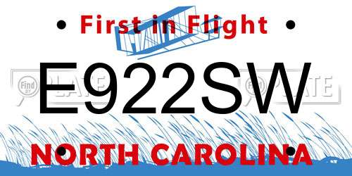 E922SW North Carolina License Plate