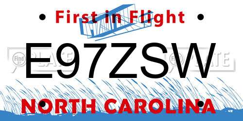 E97ZSW North Carolina License Plate