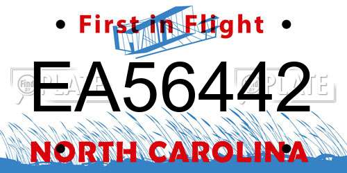EA56442 North Carolina License Plate