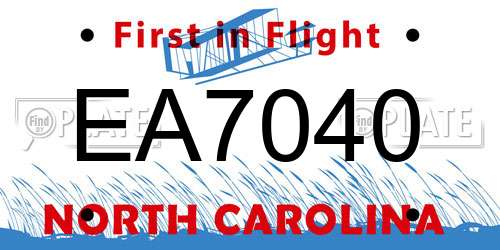 EA7040 North Carolina License Plate