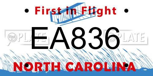 EA836 North Carolina License Plate
