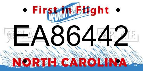 EA86442 North Carolina License Plate