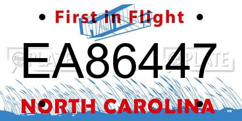 EA86447 North Carolina License Plate