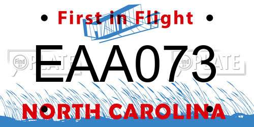 EAA073 North Carolina License Plate