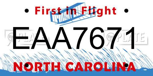 EAA7671 North Carolina License Plate