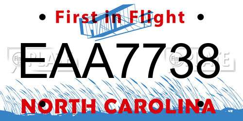 EAA7738 North Carolina License Plate