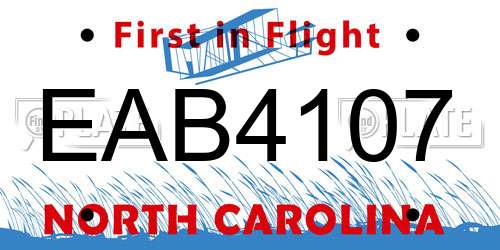 EAB4107 North Carolina License Plate