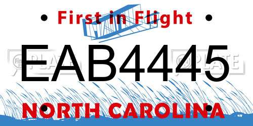 EAB4445 North Carolina License Plate