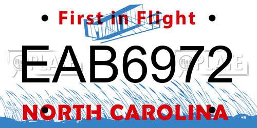 EAB6972 North Carolina License Plate