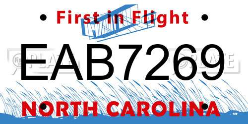 EAB7269 North Carolina License Plate