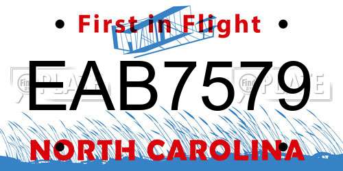 EAB7579 North Carolina License Plate