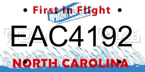 EAC4192 North Carolina License Plate