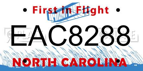 EAC8288 North Carolina License Plate