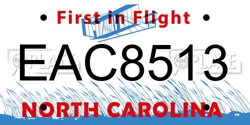 EAC8513 North Carolina License Plate