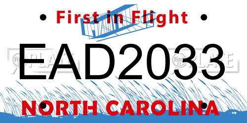 EAD2033 North Carolina License Plate