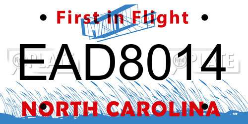 EAD8014 North Carolina License Plate