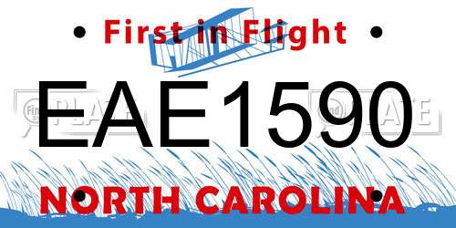 EAE1590 North Carolina License Plate