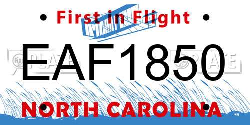 EAF1850 North Carolina License Plate