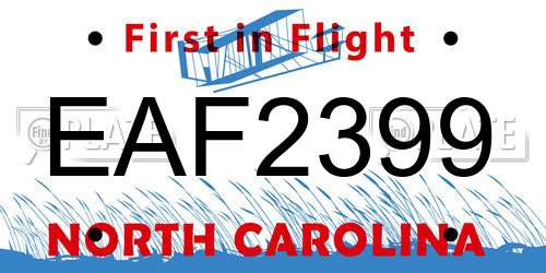 EAF2399 North Carolina License Plate