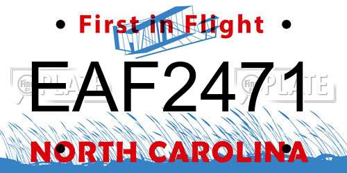 EAF2471 North Carolina License Plate