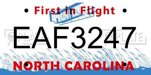EAF3247 North Carolina License Plate