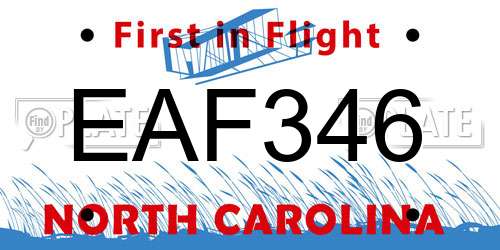 EAF346 North Carolina License Plate