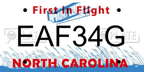 EAF34G North Carolina License Plate