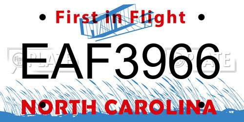 EAF3966 North Carolina License Plate