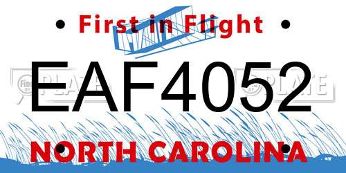 EAF4052 North Carolina License Plate