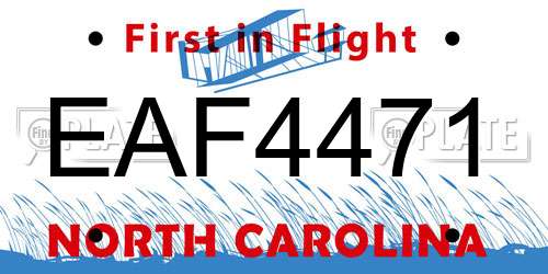 EAF4471 North Carolina License Plate