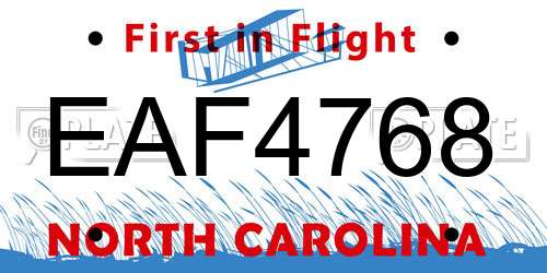 EAF4768 North Carolina License Plate