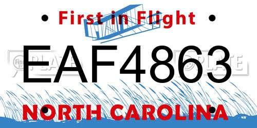 EAF4863 North Carolina License Plate
