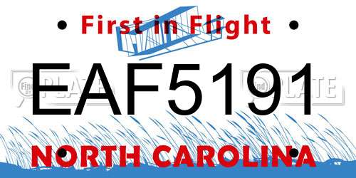 EAF5191 North Carolina License Plate