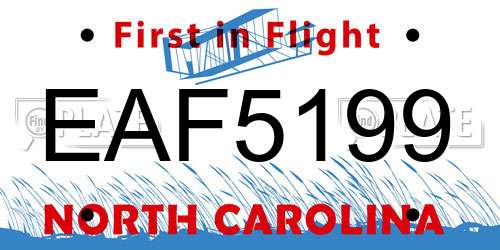 EAF5199 North Carolina License Plate