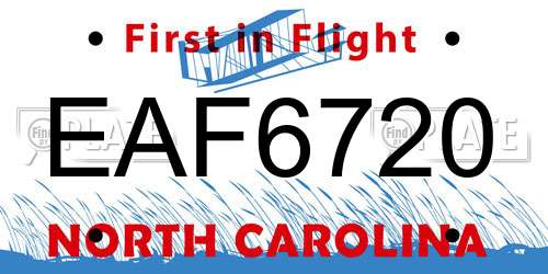 EAF6720 North Carolina License Plate
