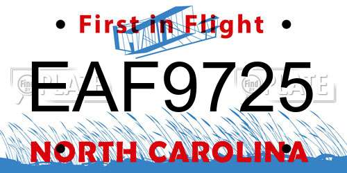 EAF9725 North Carolina License Plate