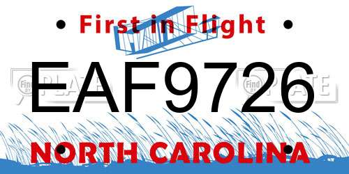 EAF9726 North Carolina License Plate