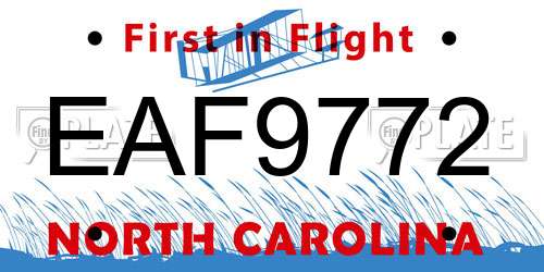 EAF9772 North Carolina License Plate