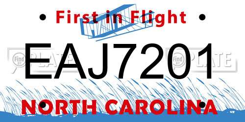EAJ7201 North Carolina License Plate