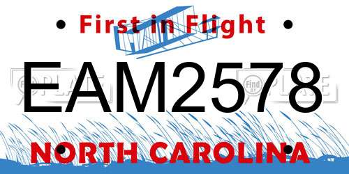 EAM2578 North Carolina License Plate