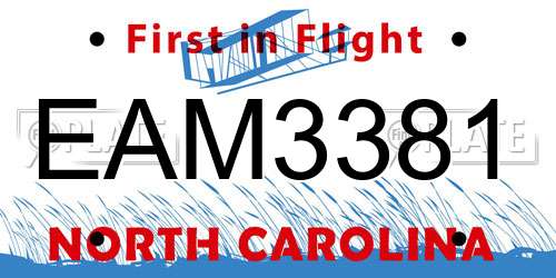 EAM3381 North Carolina License Plate