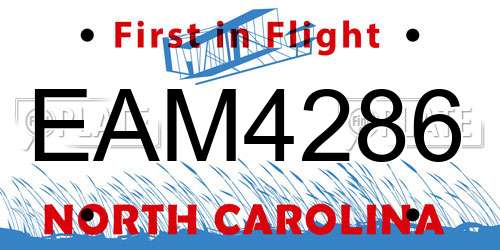 EAM4286 North Carolina License Plate