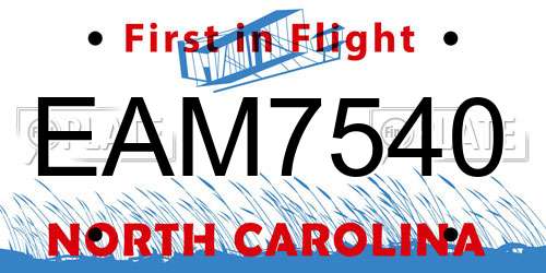 EAM7540 North Carolina License Plate
