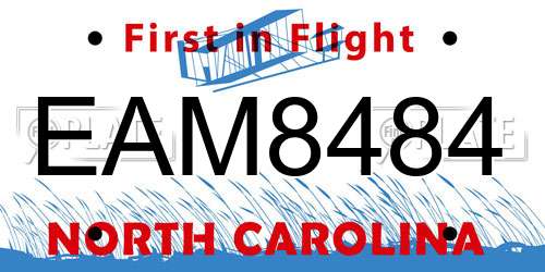 EAM8484 North Carolina License Plate