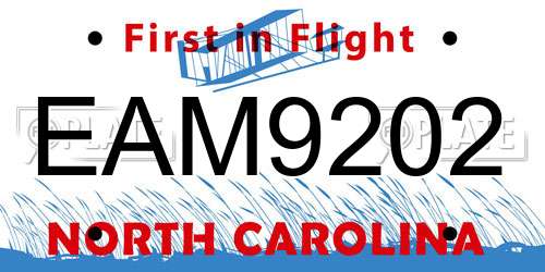 EAM9202 North Carolina License Plate