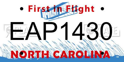 EAP1430 North Carolina License Plate
